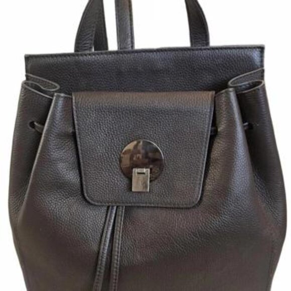 L. Credi Women\'s Brown Pebbled Leather Backpack with Decorative Front‎ Flap NWOT main image 8